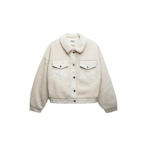 Zara Sherpa Cream Cropped Jacket Small Teddy Soft Layers Cool Weather Boho Cozy